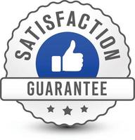 Powerful silver colored thumbs up satisfaction guarantee badge, sign, symbol, icon isolated on white background. vector design.
