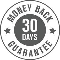 Simple 30 day money back guarantee icon, symbol with star isolated on white background. vector design.