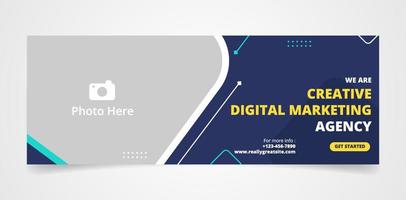 diseño de plantilla de banner web de agencia de marketing digital azul blanco y amarillo vector