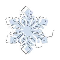 Continuous one Line drawing of Snowflake. Concept of Winter and Christmas holiday. Isolated Linear vector illustration of Snowflake.