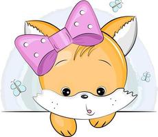 cute fox head with bow vector