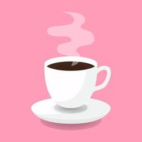 Cup of fresh coffee with steam. Flat style. Decorative design for cafeteria, posters, banners, postcards. Vector illustration.