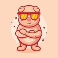 cute pig animal character mascot with cool expression isolated cartoon in flat style design vector