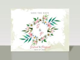 Elegant white and pink flowers wedding invitation card vector