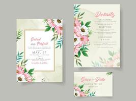 Elegant white and pink flowers wedding invitation card vector