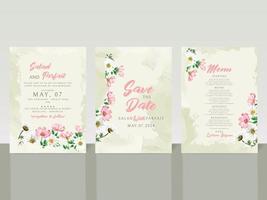 Elegant white and pink flowers wedding invitation card vector