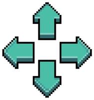Pixel art video game direction arrow button, direction key vector icon for 8bit game on white background