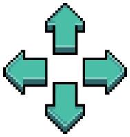 Pixel art video game direction arrow button, direction key vector icon for 8bit game on white background