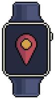 Pixel art smartwatch with GPS and location icon vector icon for 8bit game on white background