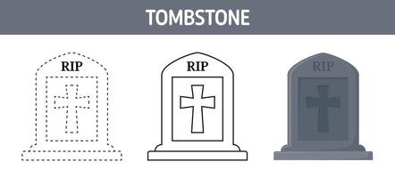 Tombstone tracing and coloring worksheet for kids vector