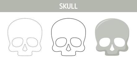 Skull tracing and coloring worksheet for kids vector