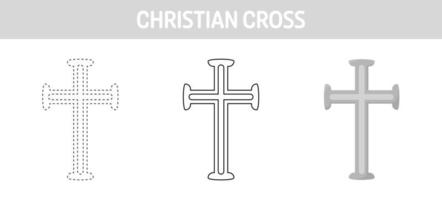 Christian Cross tracing and coloring worksheet for kids vector