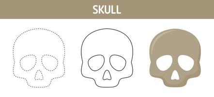 Skull tracing and coloring worksheet for kids vector