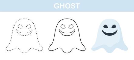 Ghost tracing and coloring worksheet for kids vector