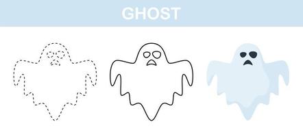 Ghost tracing and coloring worksheet for kids vector