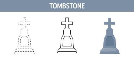 Tombstone tracing and coloring worksheet for kids vector