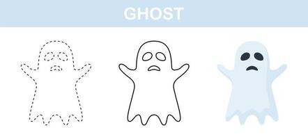 Ghost tracing and coloring worksheet for kids vector