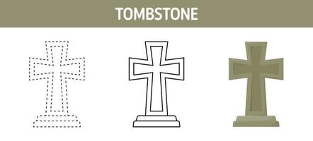 Tombstone tracing and coloring worksheet for kids vector