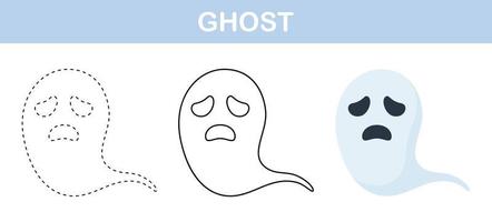 Ghost tracing and coloring worksheet for kids vector