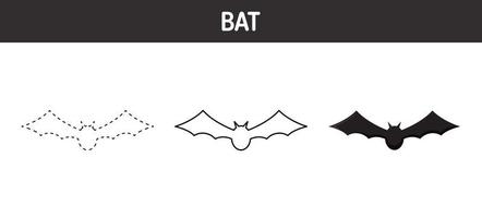 hoja de trabajo para colorear y rastrear murciélagos para niños vector