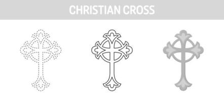 hoja de trabajo para colorear y trazar la cruz cristiana para niños vector