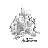 Happy Halloween festival creepy haunted house hand drawn background vector