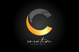 Golden C Letter Logo Design with Creative letter C made of Black text font Texture Vector