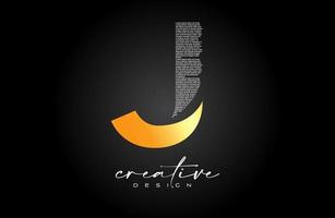 Golden J Letter Logo Design with Creative letter J made of Black text font Texture Vector