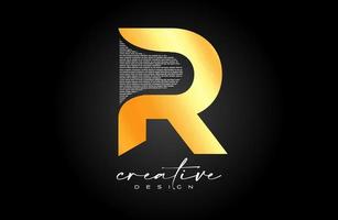 Golden R Letter Logo Design with Creative letter R made of Black text font Texture Vector