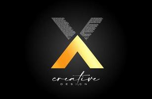 diseño de logotipo de letra x dorada con letra x creativa hecha de vector de textura de fuente de texto negro