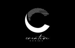 White C Letter Logo Design with Creative letter C made of Black text font Texture Vector