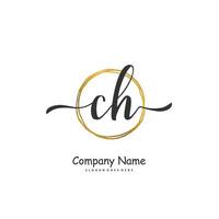 ch escritura a mano inicial y diseño de logotipo de firma con círculo. hermoso diseño de logotipo escrito a mano para moda, equipo, boda, logotipo de lujo. vector