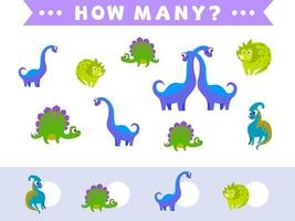 Counting childrens game of cartoon varied dinosaurs. vector