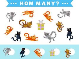 Counting childrens game of cartoon cats of different colors. vector