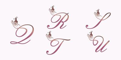 set of letter font logo design vector with nail polish beauty icon