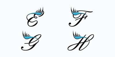 set of letter font logo design vector with eyelash beauty icon