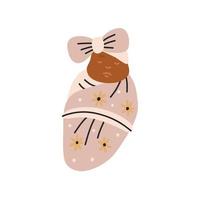 Sleeping wrapped newborn baby with bow portrait vector