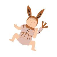 Portrait sleeping newborn baby with bunny ears and carrot toy vector