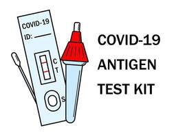 ilustración de instrucciones del kit de prueba rápida de antígeno atk covid. omicron epidemia personal pcr manual de prueba express. íconos del kit de prueba para el hogar covid-19. vector