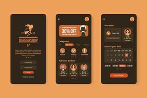 Barber shop mobile phone app interface template vector