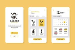 Barber shop booking application interface template vector