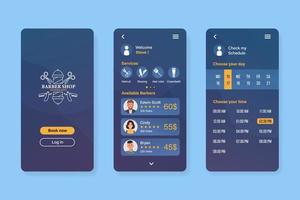 Barber shop booking app interface template vector