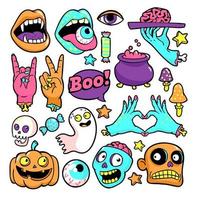 Halloween set of patches in cartoon comic style. vector