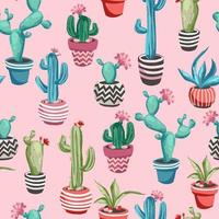 Cacti flower seamless pattern. vector