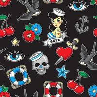 Old school seamless pattern in rockabilly style. vector