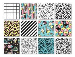 Set of seamless patterns in 80s-90s memphis style. vector