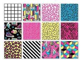 Set of seamless patterns in 80s-90s memphis style. vector