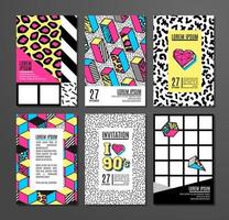 Set of cards and banners in 80s-90s memphis style. vector