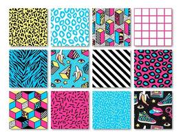 Set of seamless patterns in 80s-90s memphis style. vector