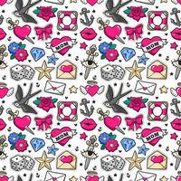 Old school seamless pattern in rockabilly style. vector
